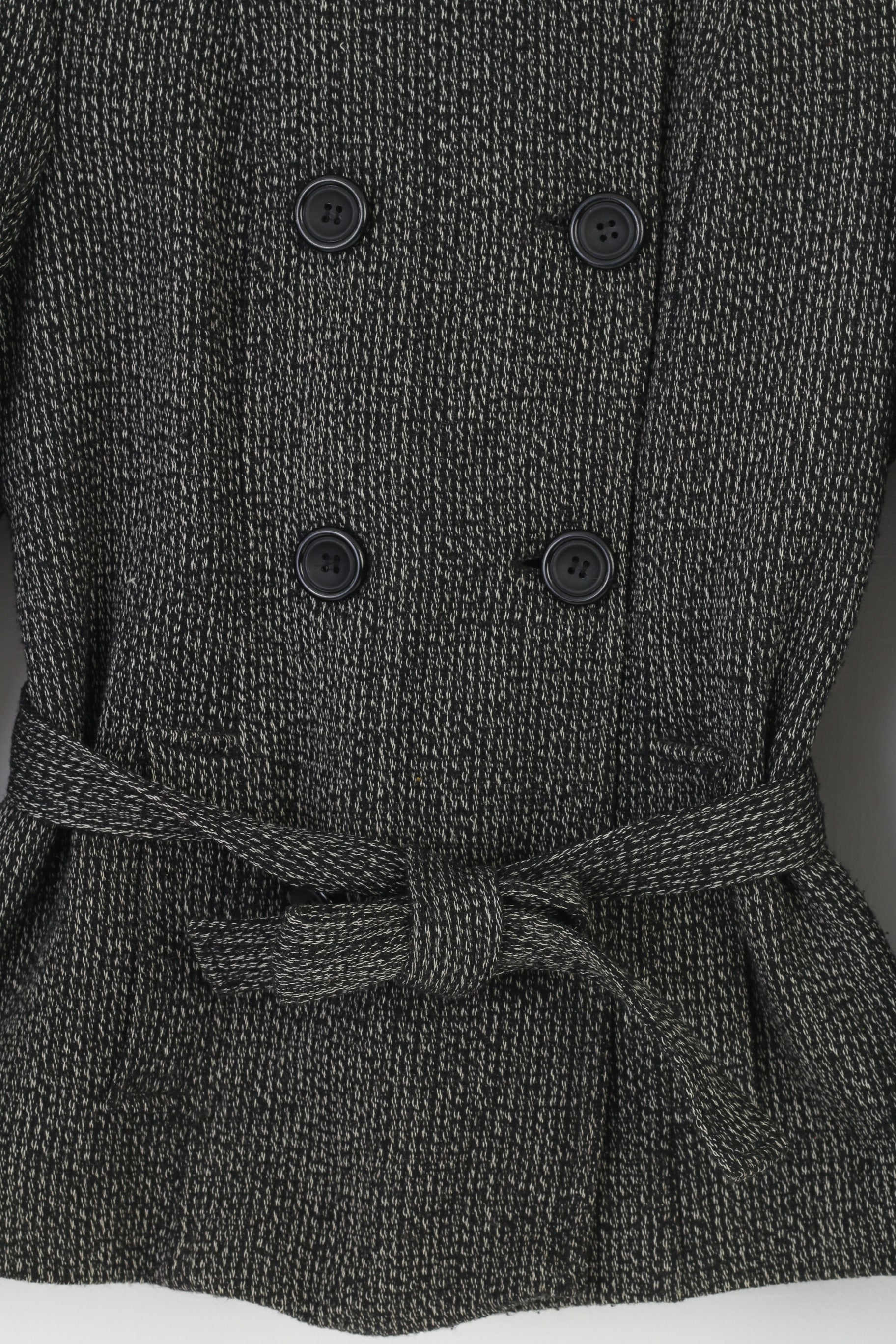 Staroma Woman 36 S Jacket Bottoms Collar Belt Black Padded Cashmere Wool Vintage Top