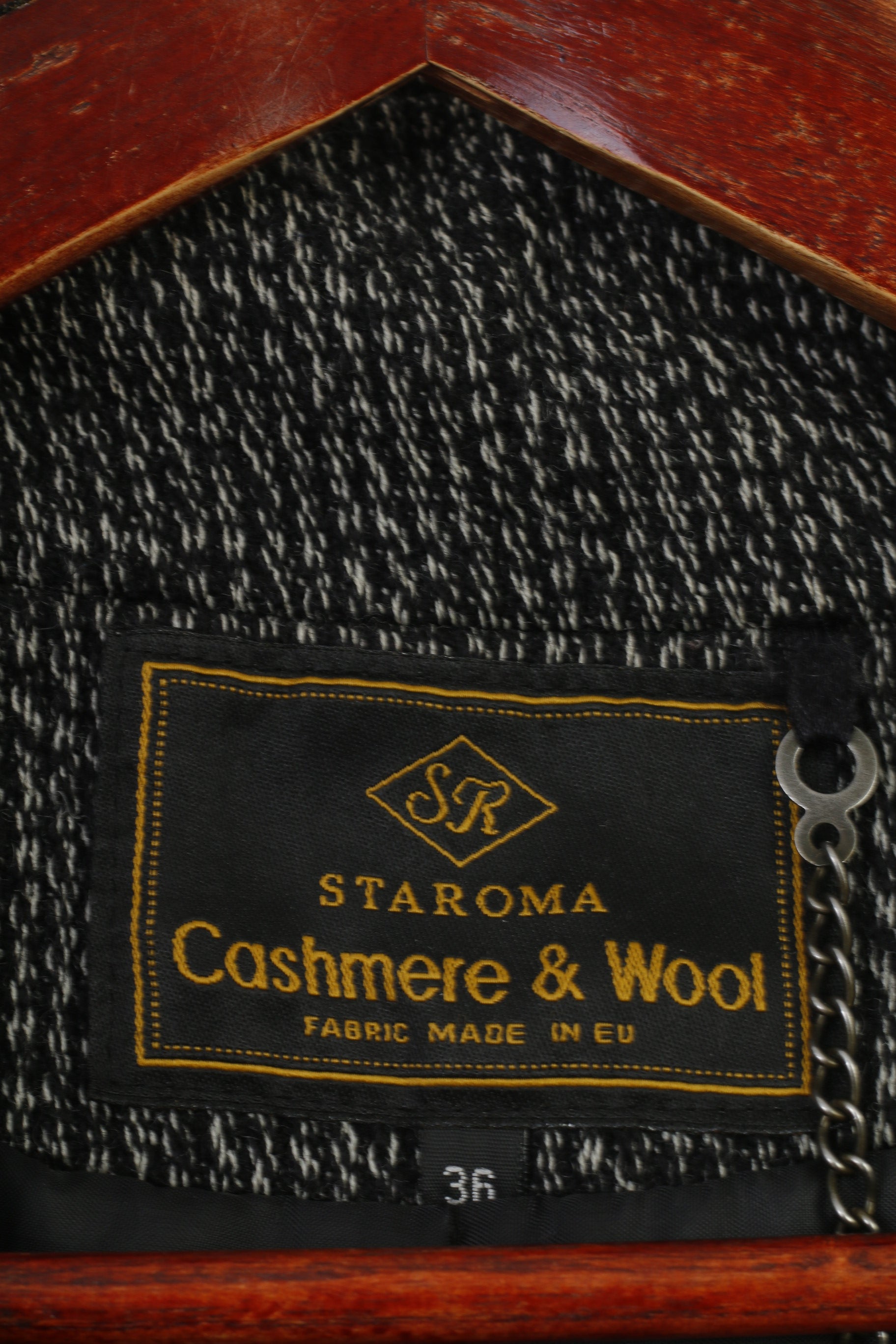 Staroma Woman 36 S Jacket Bottoms Collar Belt Black Padded Cashmere Wool Vintage Top