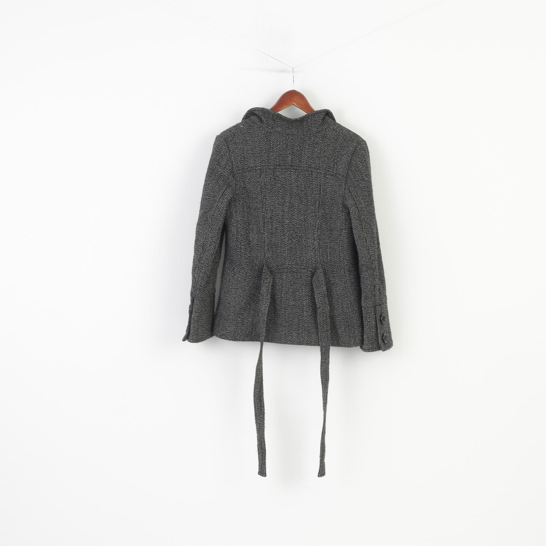 Staroma Woman 36 S Jacket Bottoms Collar Belt Black Padded Cashmere Wool Vintage Top