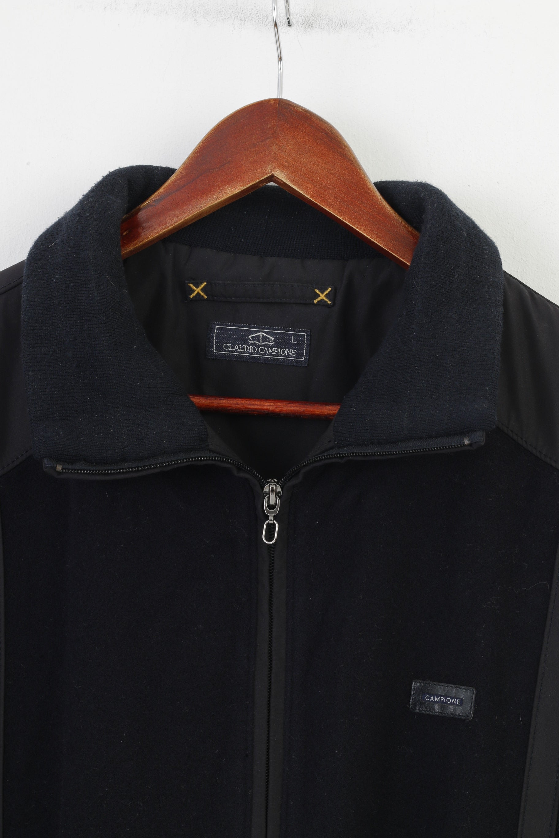 Claudio Campione Men L Sweater Navy Wool Vintage Full Zipper Knittwear Top