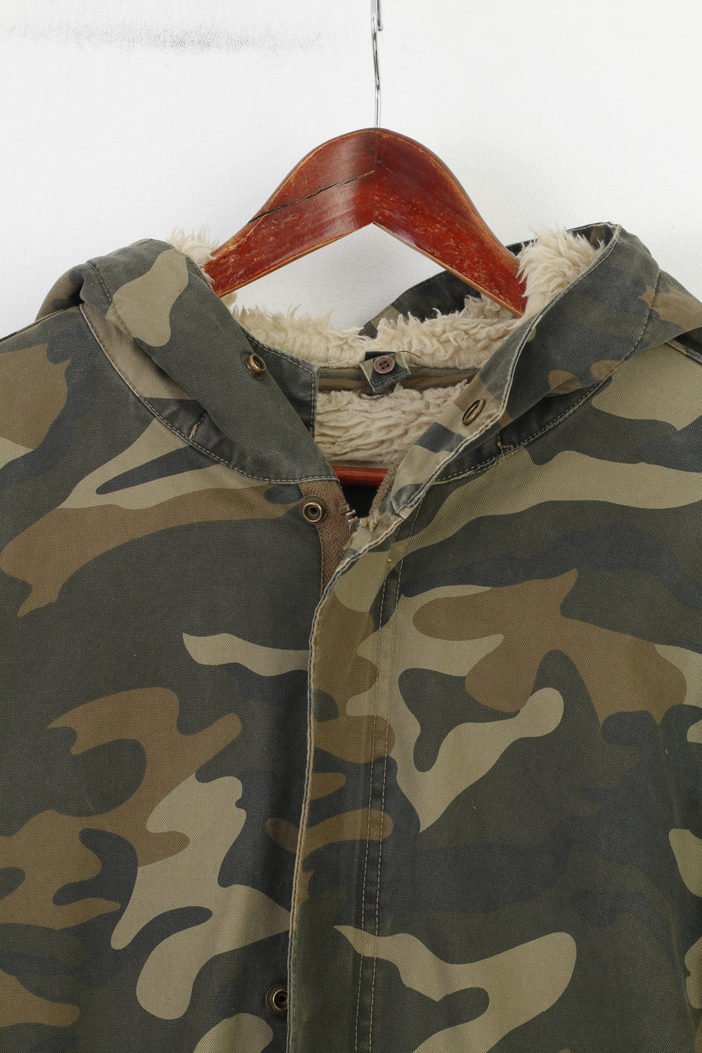 Stegol Men XL (L) Jacket Green Moro Padded Hood Full Zipper Vintage Cotton Top