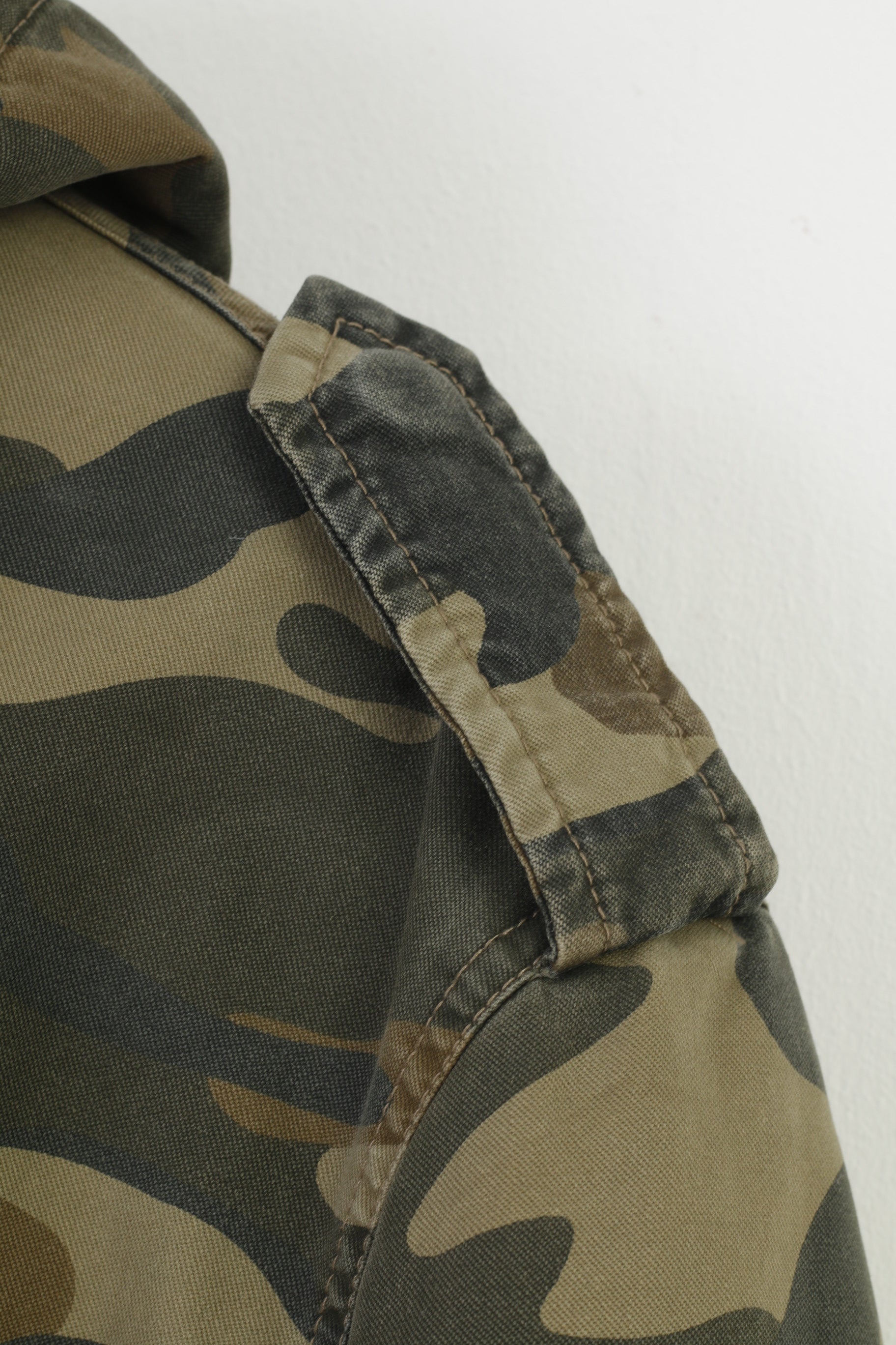 Stegol Men XL (L) Jacket Green Moro Padded Hood Full Zipper Vintage Cotton Top