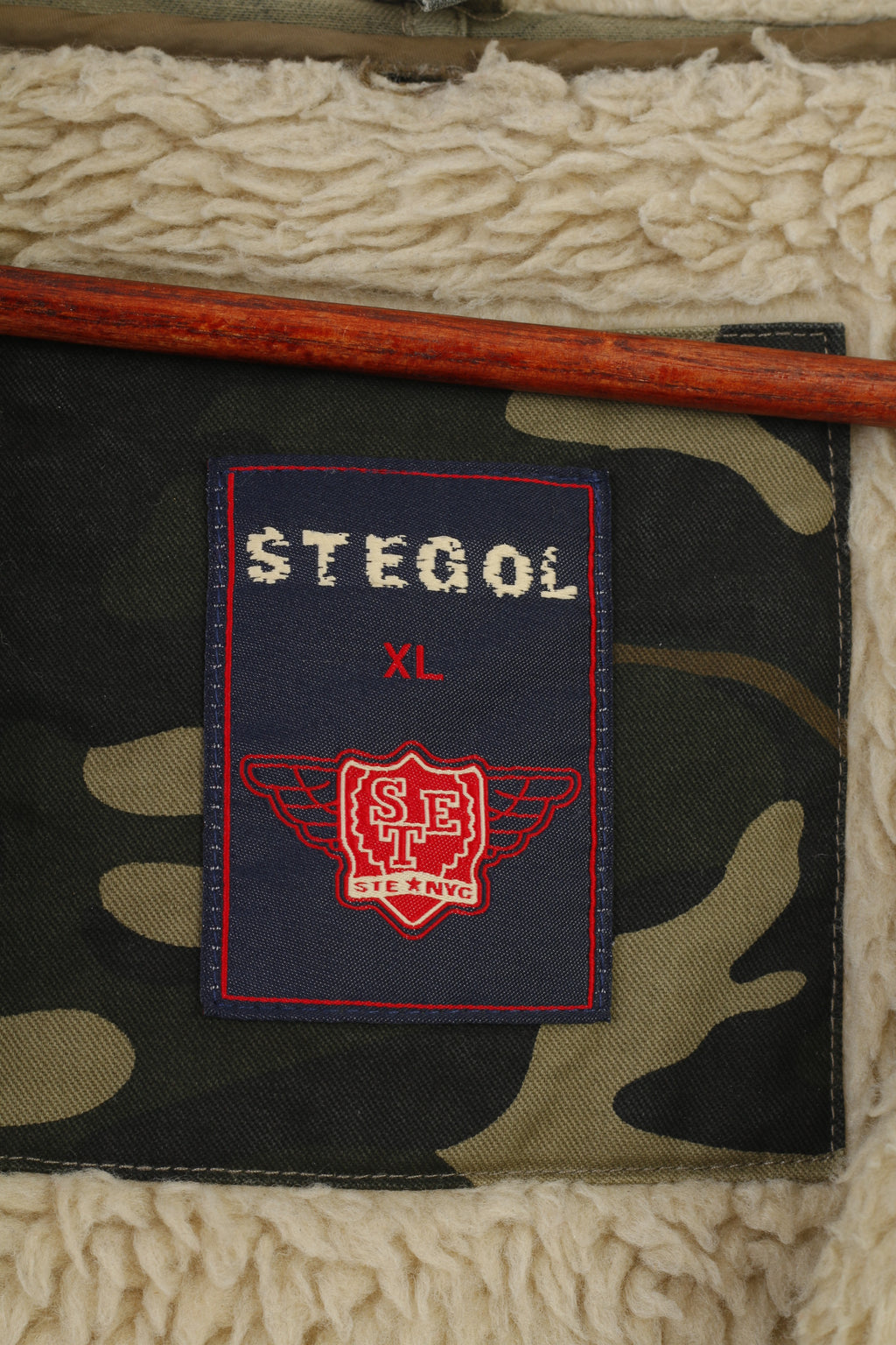 Stegol Men XL (L) Jacket Green Moro Padded Hood Full Zipper Vintage Cotton Top