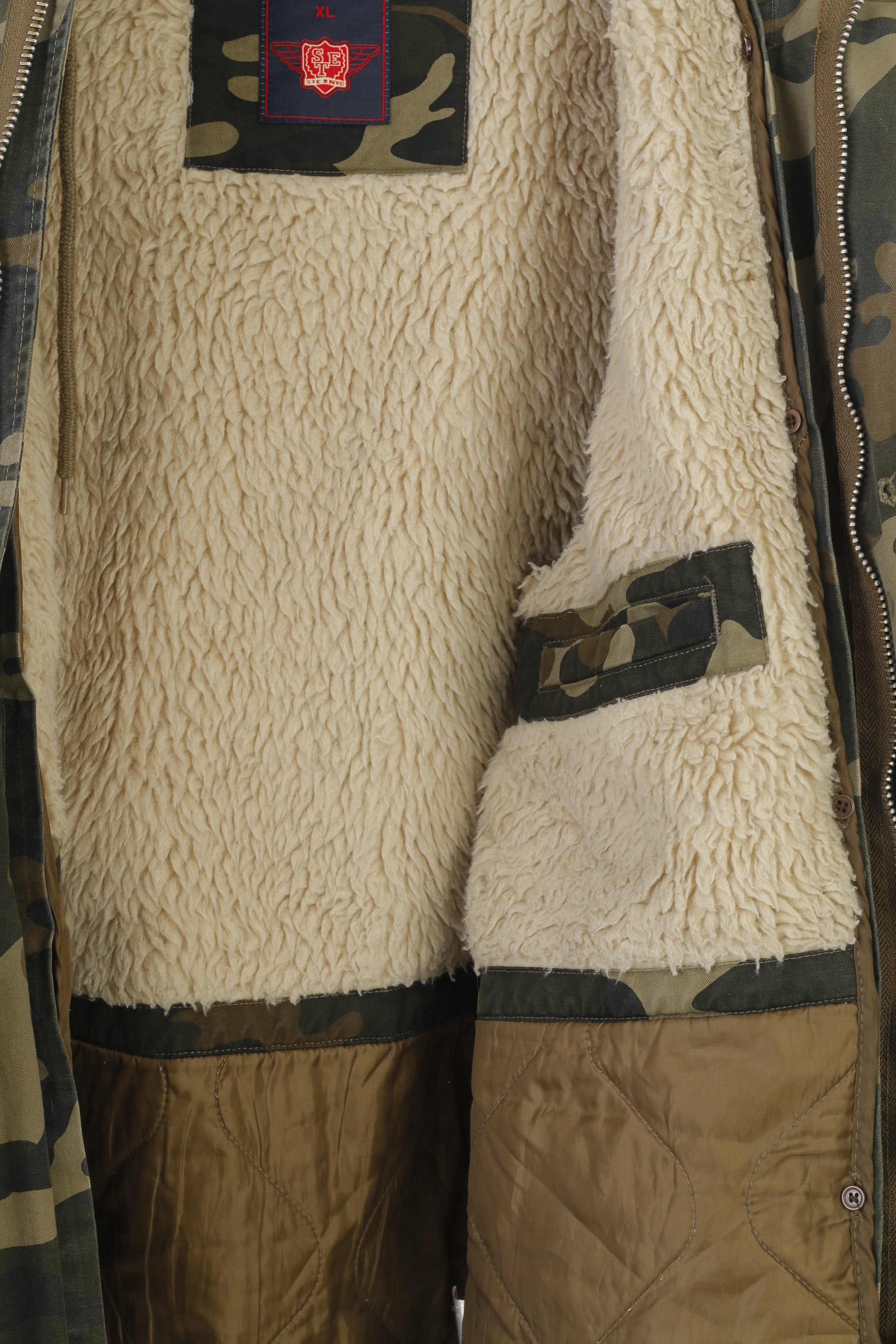 Stegol Men XL (L) Jacket Green Moro Padded Hood Full Zipper Vintage Cotton Top