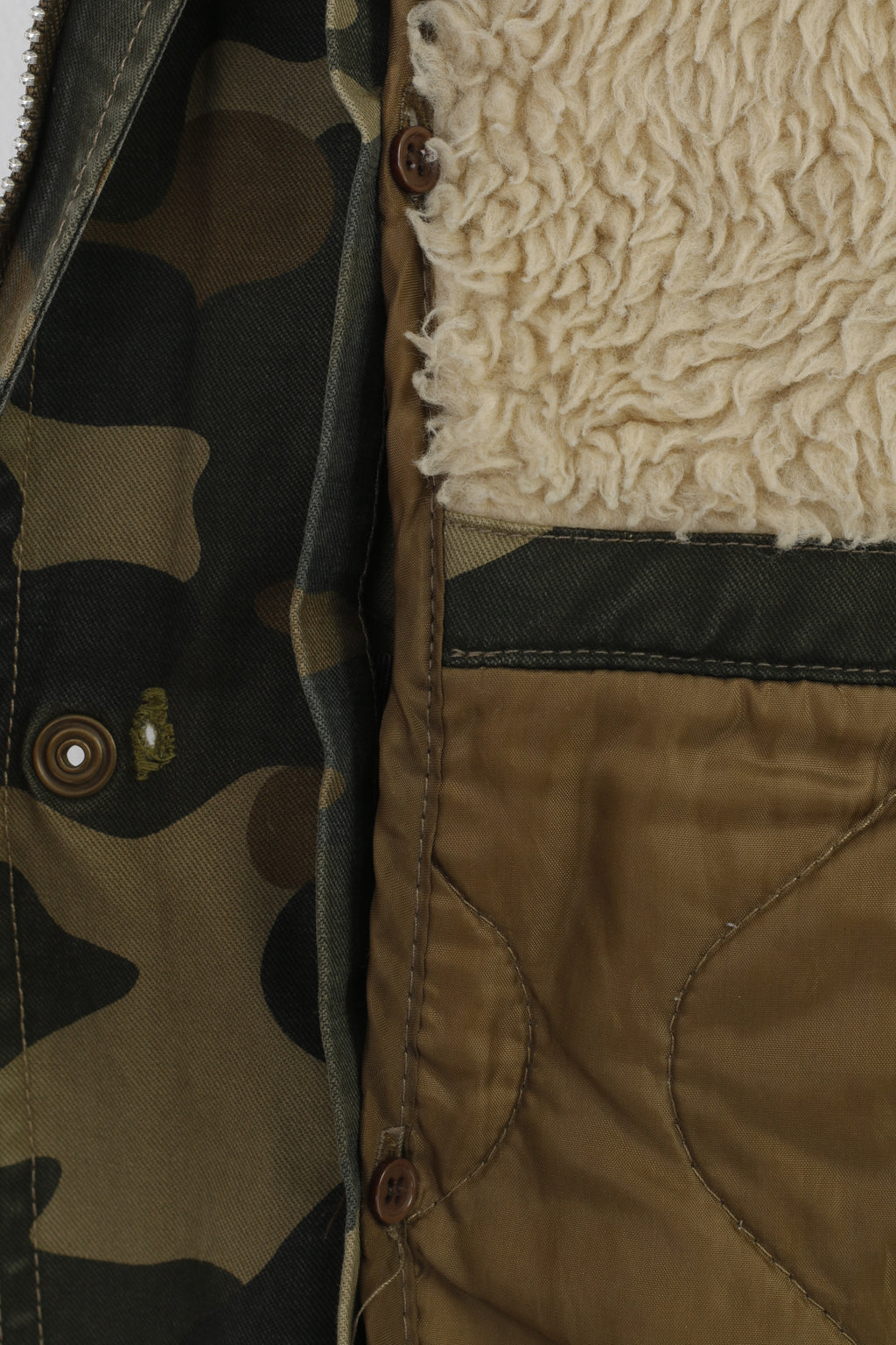 Stegol Men XL (L) Jacket Green Moro Padded Hood Full Zipper Vintage Cotton Top