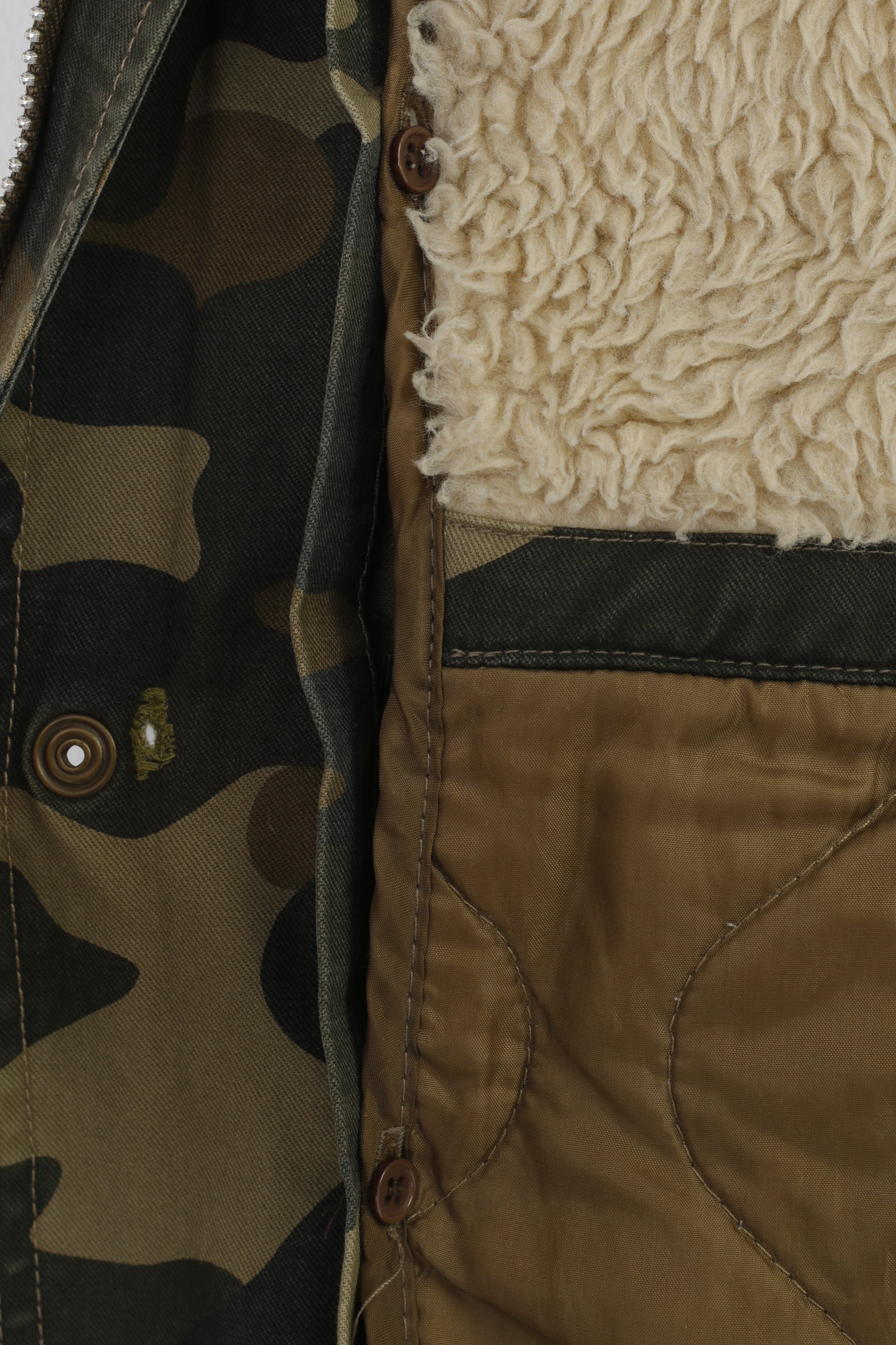 Stegol Men XL (L) Jacket Green Moro Padded Hood Full Zipper Vintage Cotton Top