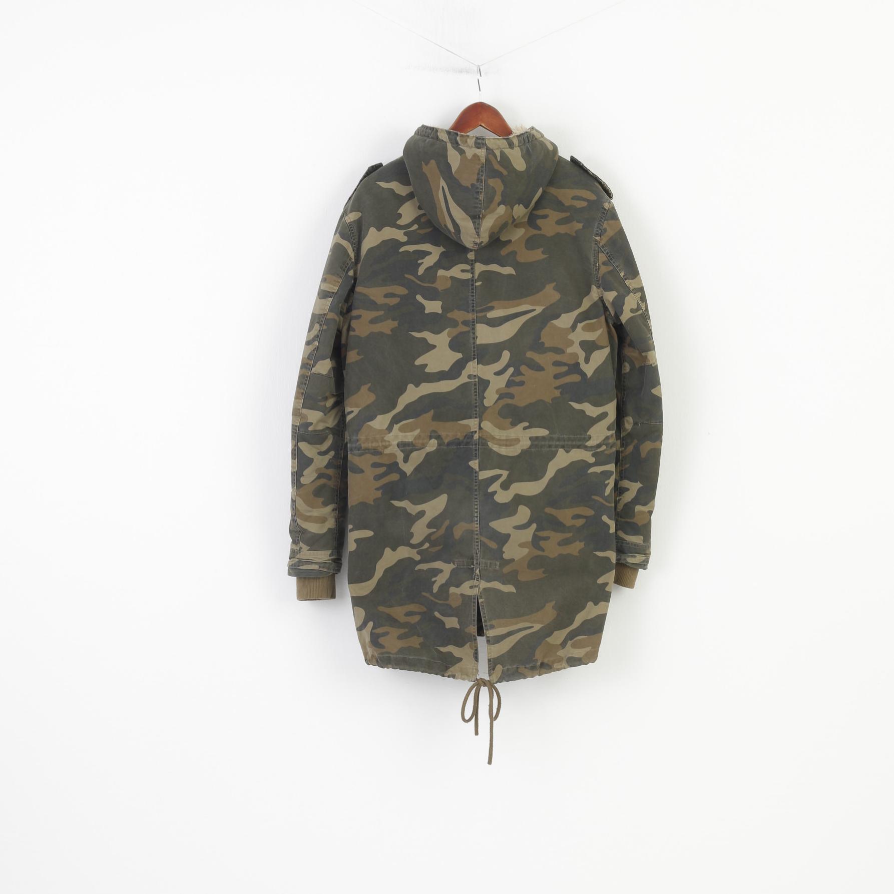 Stegol Men XL (L) Jacket Green Moro Padded Hood Full Zipper Vintage Cotton Top