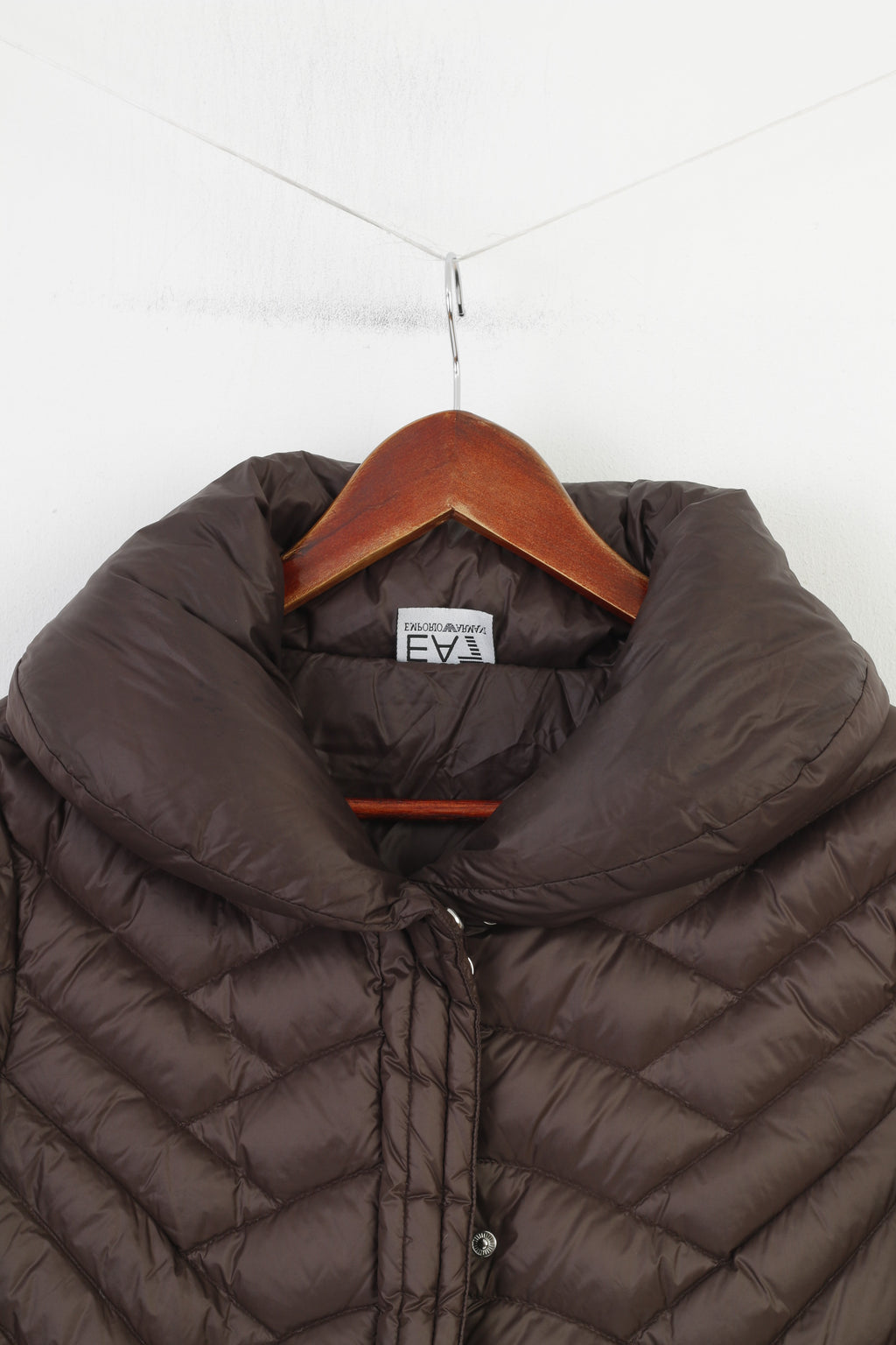 Emporio Armani Woman M Jacket Brown Shiny Nylon Waterproof Full Zipper Top