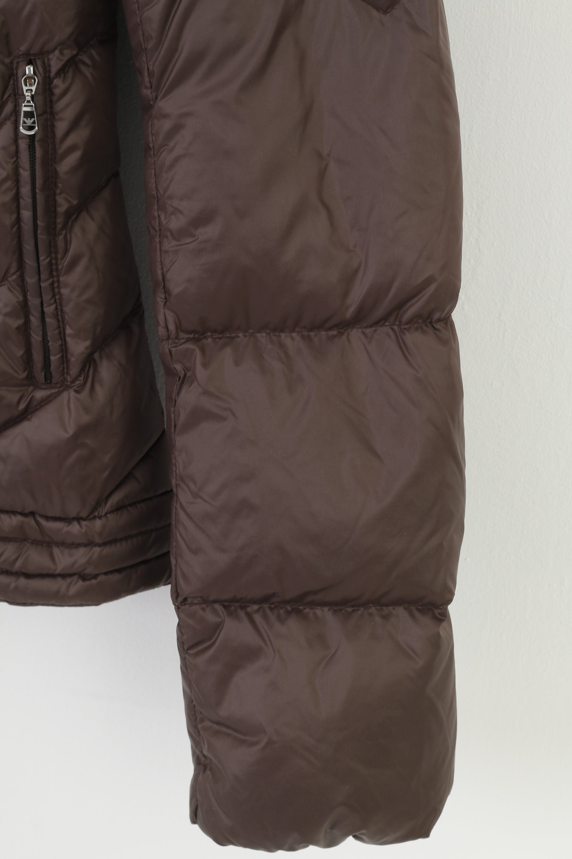 Emporio Armani Woman M Jacket Brown Shiny Nylon Waterproof Full Zipper Top