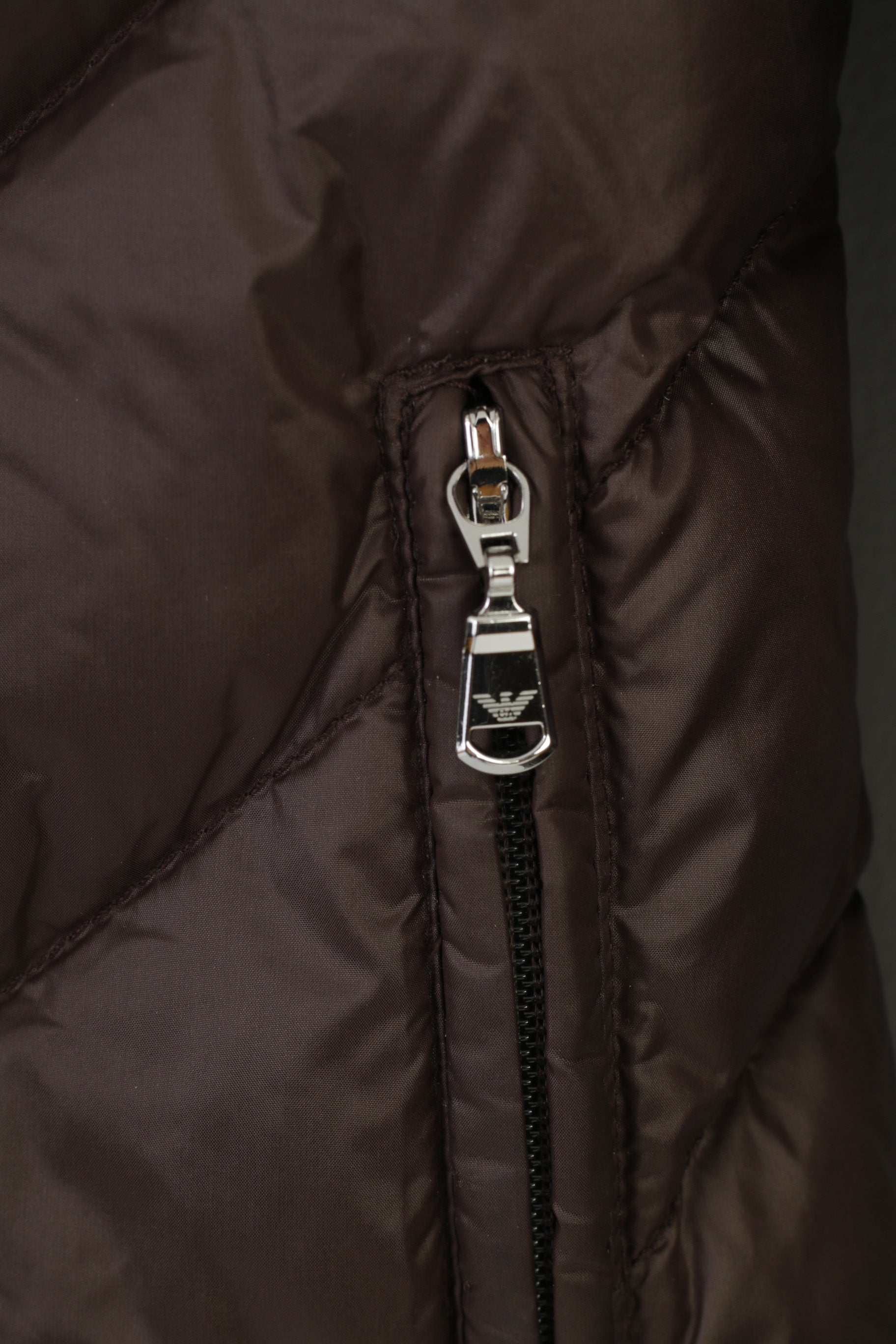 Emporio Armani Woman M Jacket Brown Shiny Nylon Waterproof Full Zipper Top