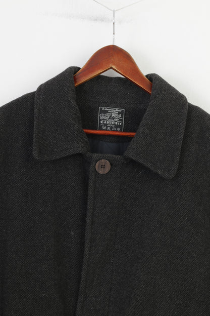 Tomaszek Hommes L Manteau Charbon Laine Cachemire Italie Épaulettes Vintage Top