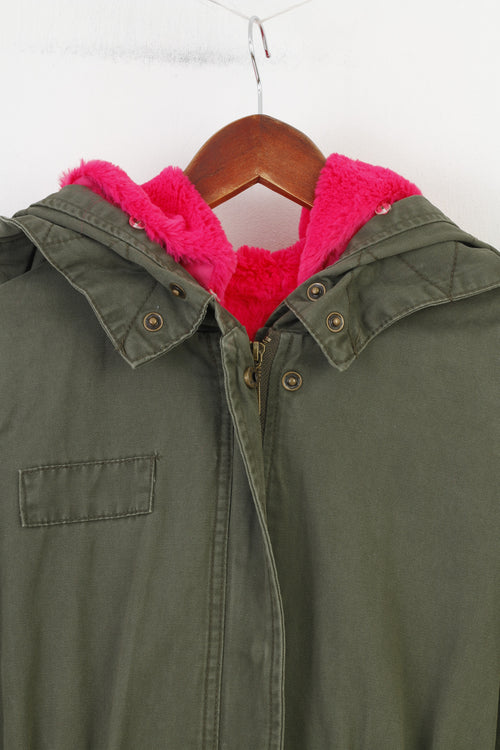Blu Deise Woman S Jacket Kaki Rembourré Rose Fourrure Capuche Coton Doublure Amovible Vintage Winter Top