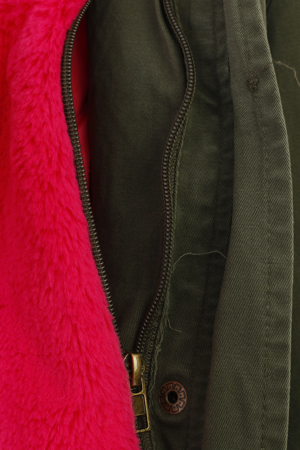 Blu Deise Woman S Jacket Khaki Padded Pink Fur Hood Cotton Removable Lining Vintage Winter Top