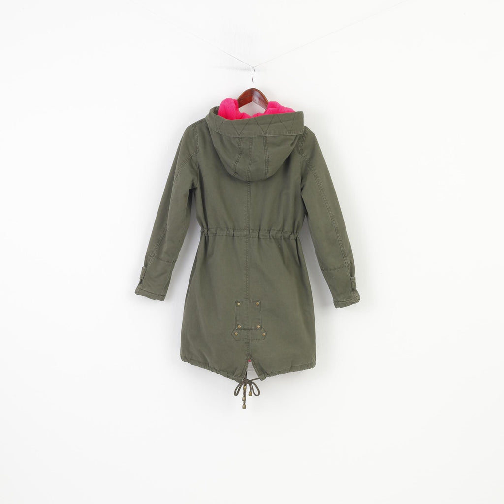 Blu Deise Woman S Jacket Khaki Padded Pink Fur Hood Cotton Removable Lining Vintage Winter Top
