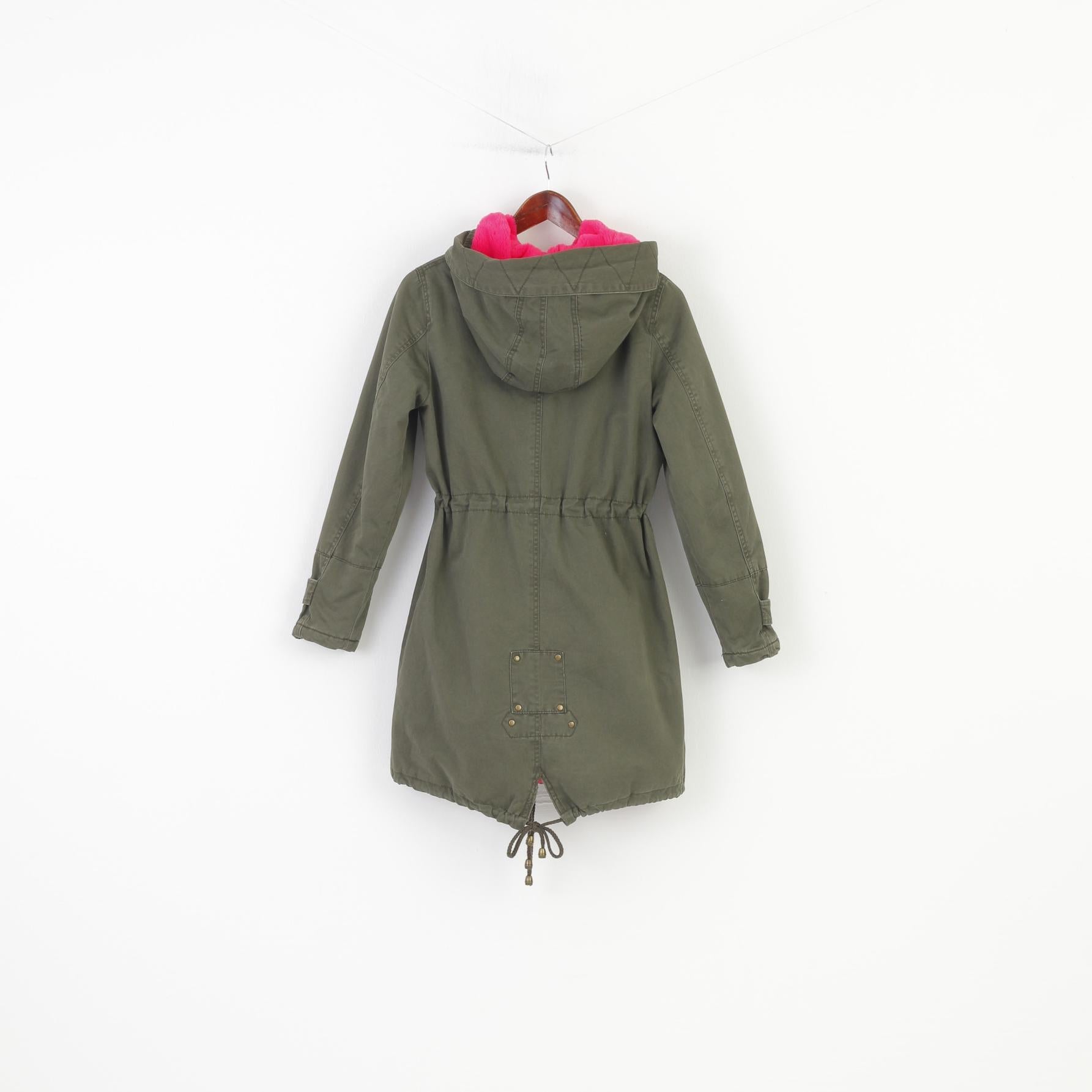Blu Deise Woman S Jacket Khaki Padded Pink Fur Hood Cotton Removable Lining Vintage Winter Top
