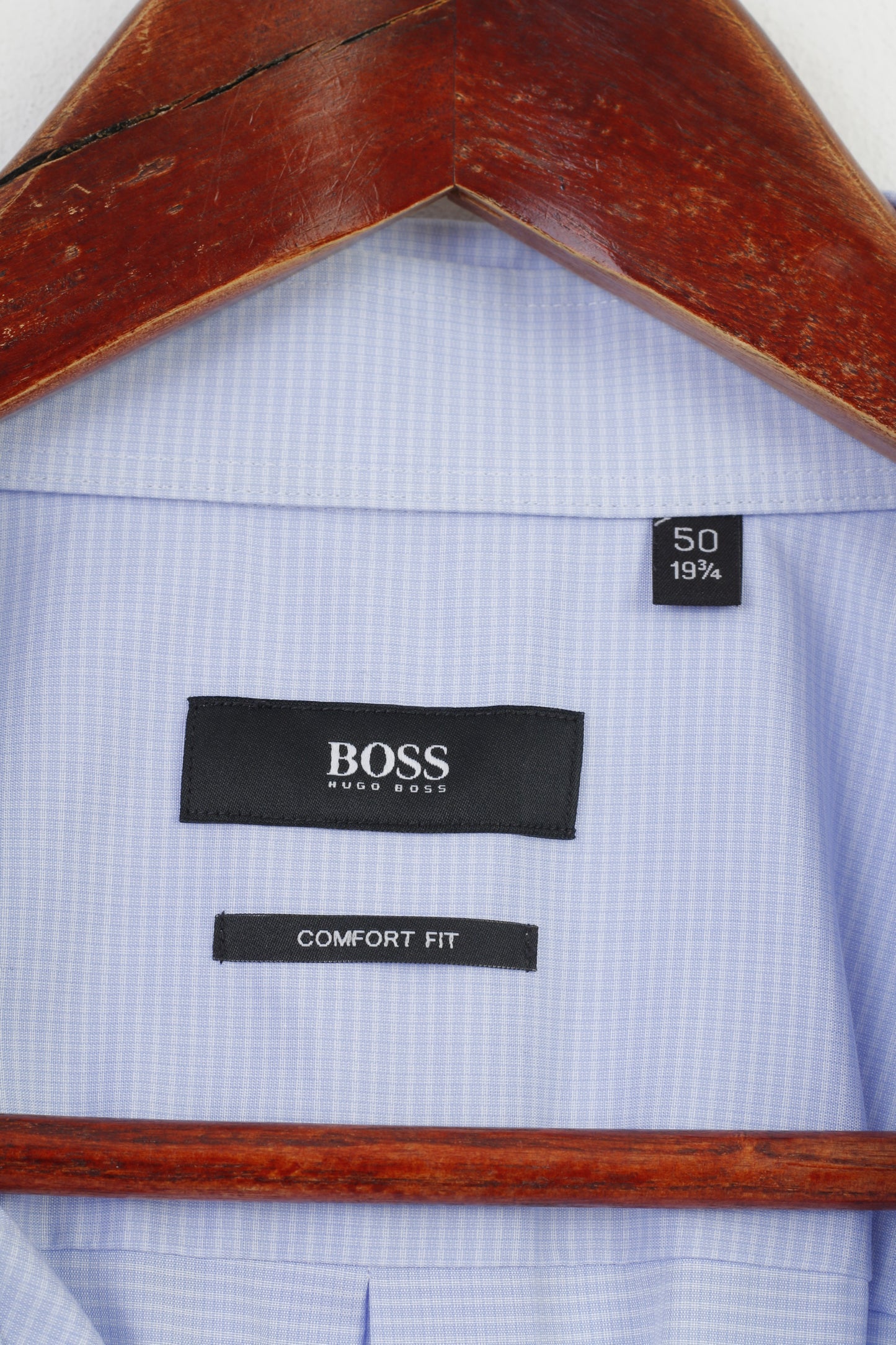 Hugo Boss Uomo 50 19 3/4 3XL Camicia casual Colletto blu Vestibilità elegante Top classico in cotone a maniche lunghe