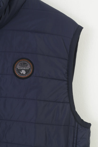 Napapijri Gilet da uomo a L blu scuro imbottito con cerniera intera, colletto slim fit, top in poliammide