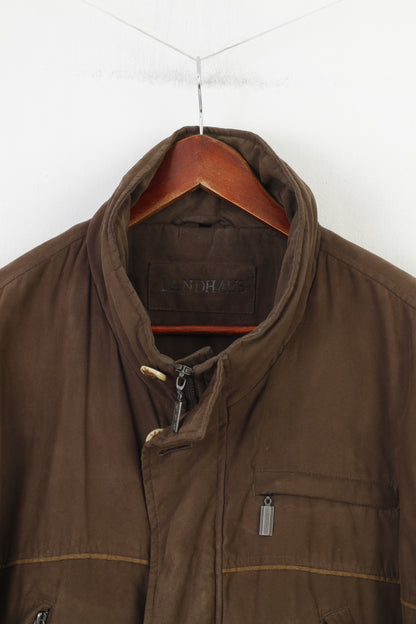 Landhaus Hommes 56 XL Veste Marron Fermeture Éclair Complète Col C&amp;A Haut Rembourré Vintage