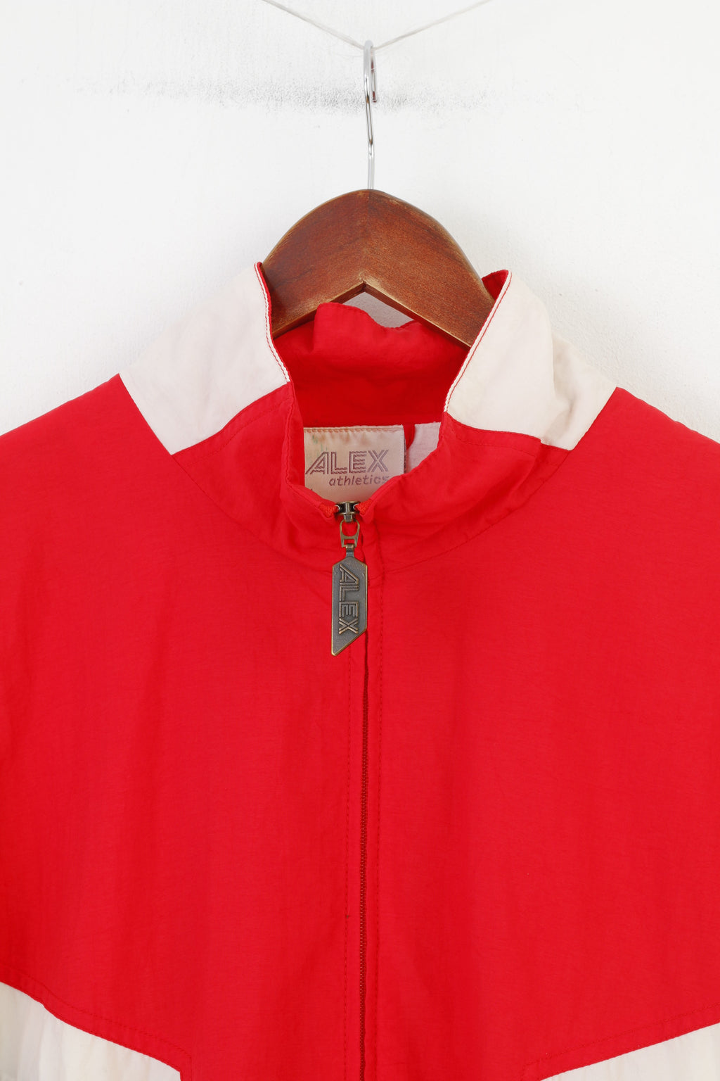 Alex Athletics Giacca da uomo M Vintage Rossa con cerniera intera anni '90 Oldschool Top in poliammide