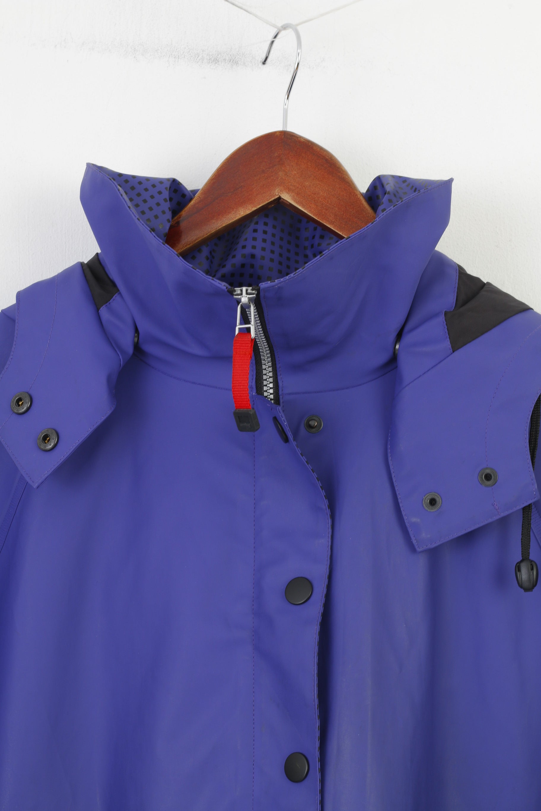 Bulder Donna 46 XXL Impermeabile Giacca viola con cappuccio in PVC con cerniera intera Top impermeabile dal design norvegese vintage
