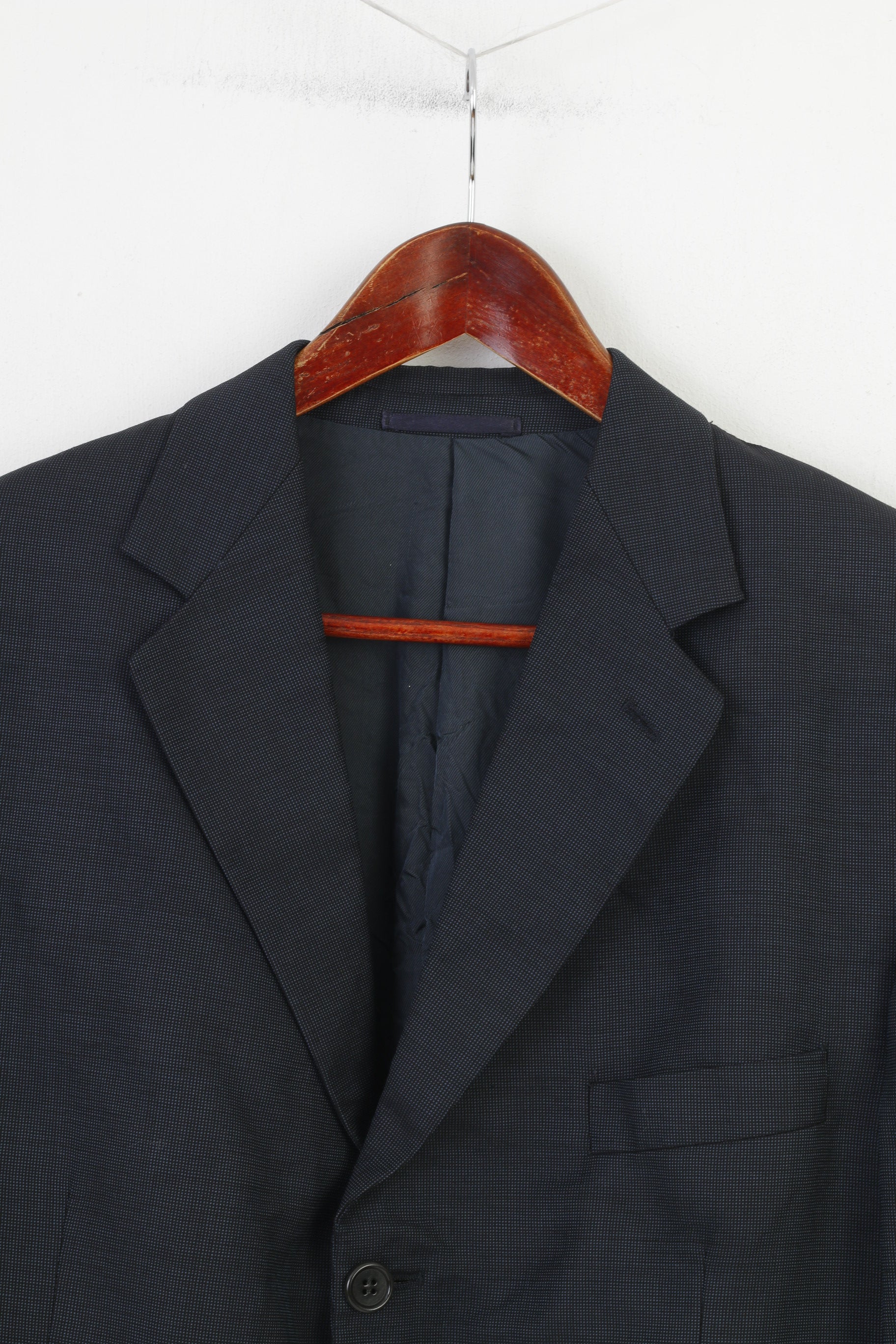 Jaeger Men 50 40 Blazer Navy Elegant Classic Breasted Bottoms Wool Vintage Jacket