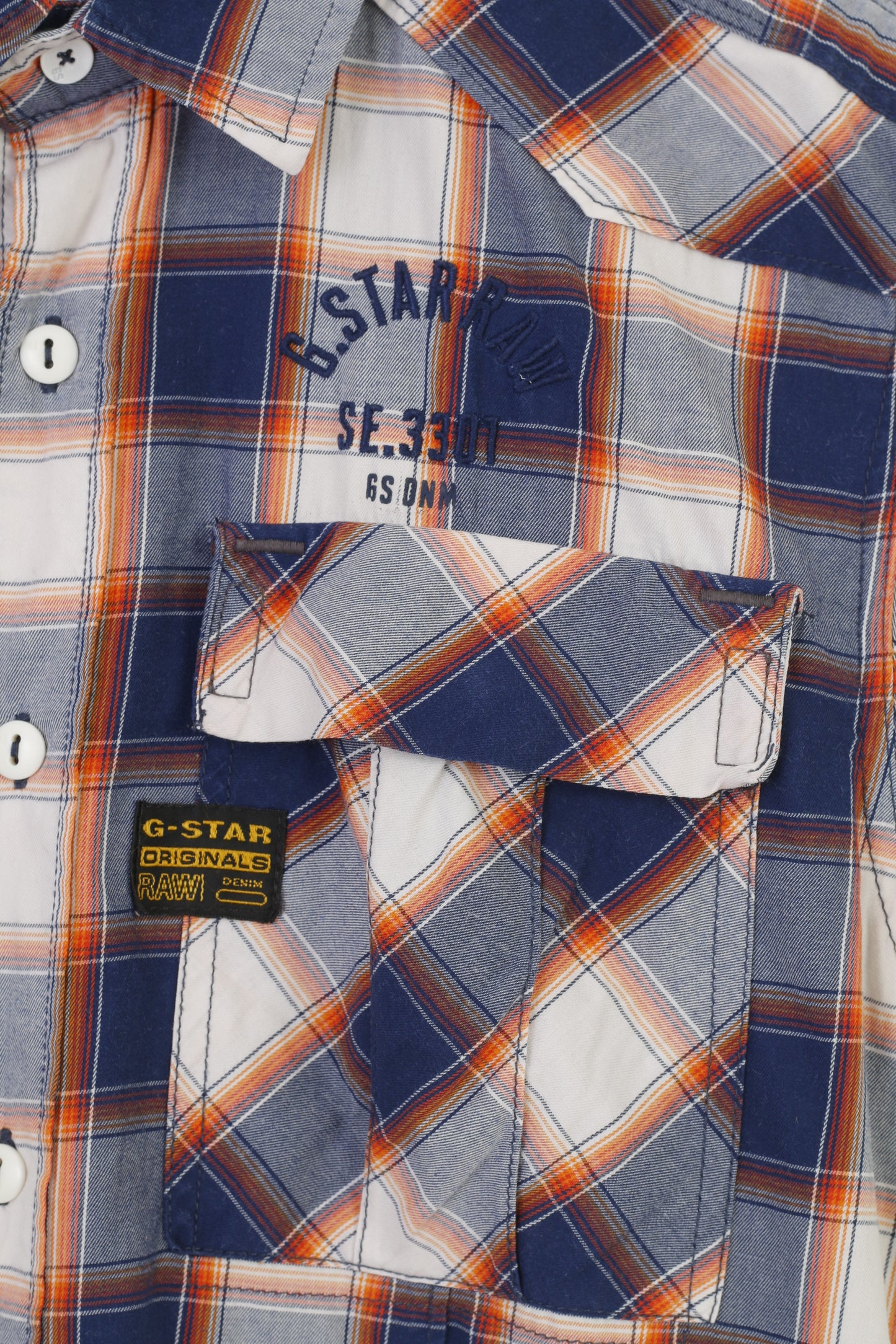 Camicia casual da uomo G-Star Raw L a maniche corte con colletto in cotone blu scuro a quadri