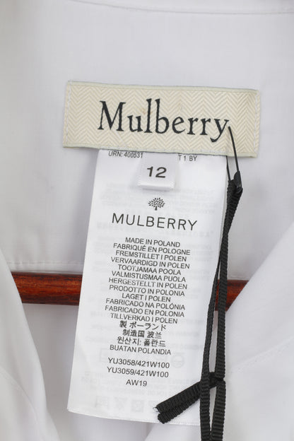 NUOVA camicia casual da donna Mulberry 12 L Top bianco con colletto elegante a maniche lunghe