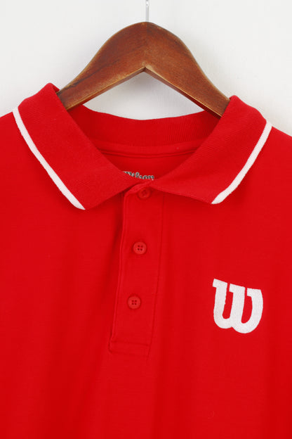 Wilson Men L Polo Rouge Manches Courtes Col Haut En Coton