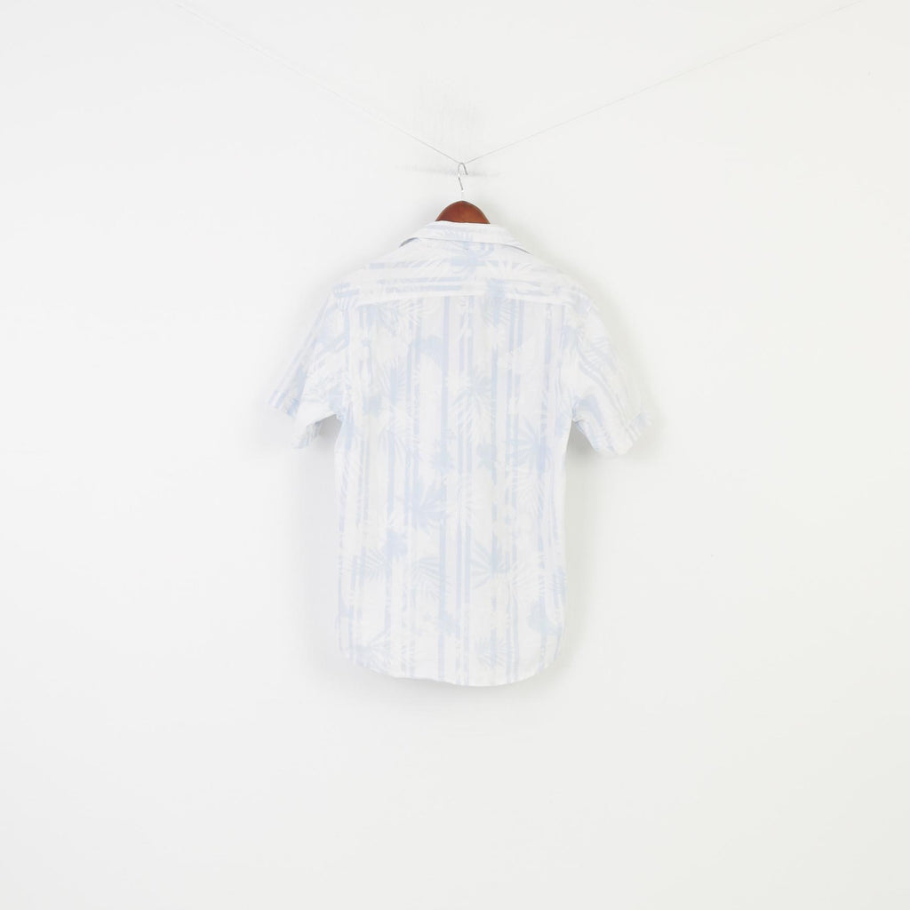 La Martina Men L Casual Shirt Flower Print White Short Sleeve Collar Cotton Vintage Top