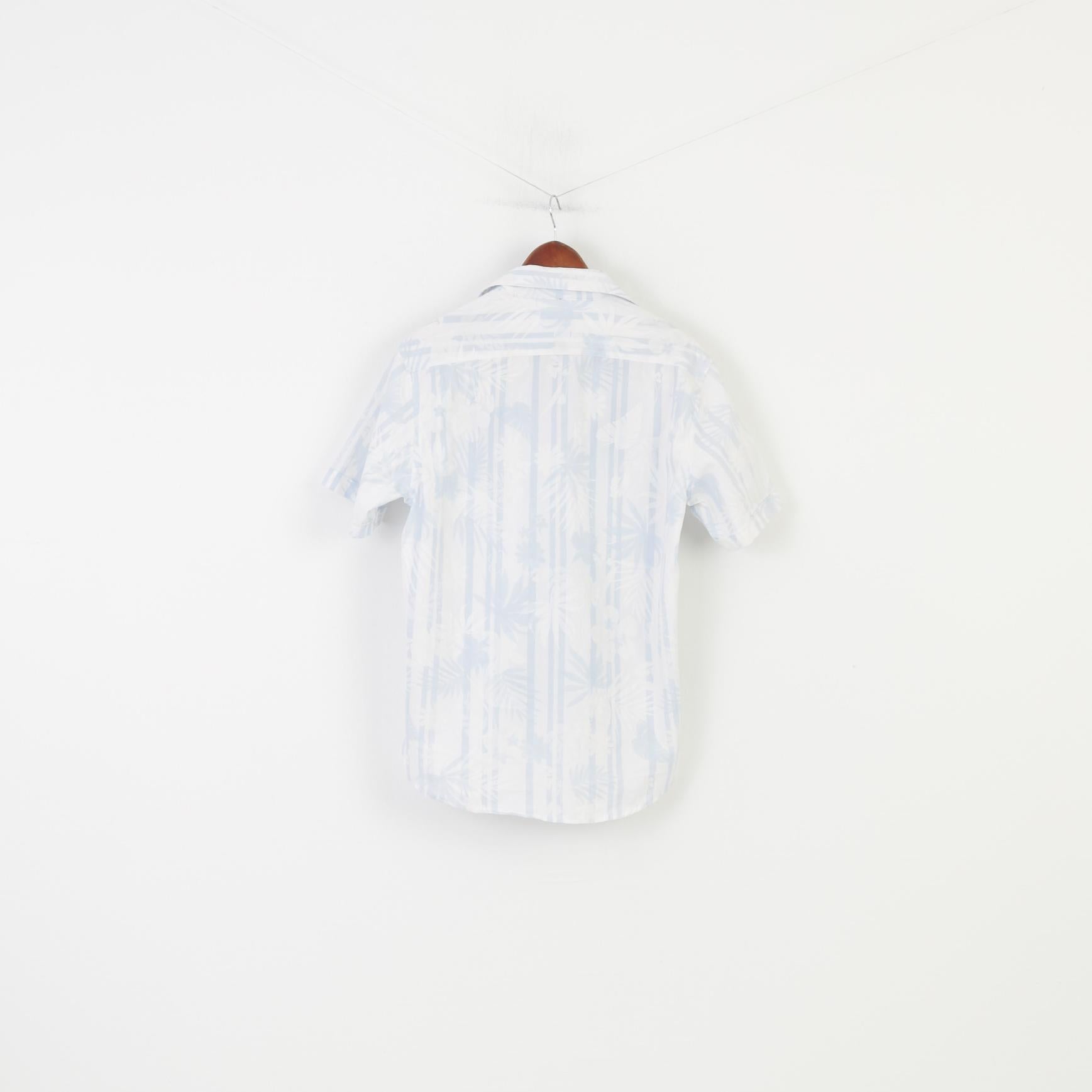 La Martina Men L Casual Shirt Flower Print White Short Sleeve Collar Cotton Vintage Top