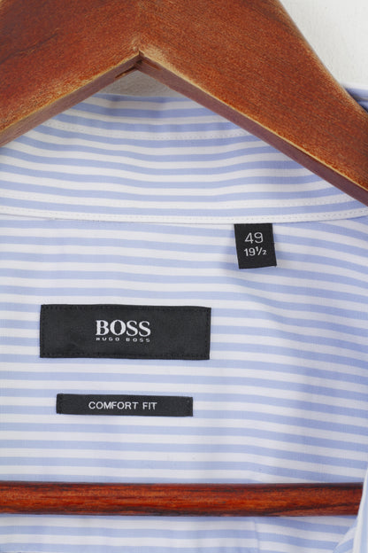 Hugo Boss Uomo 49 19 1/2 Camicia casual Top in cotone a maniche lunghe blu a righe