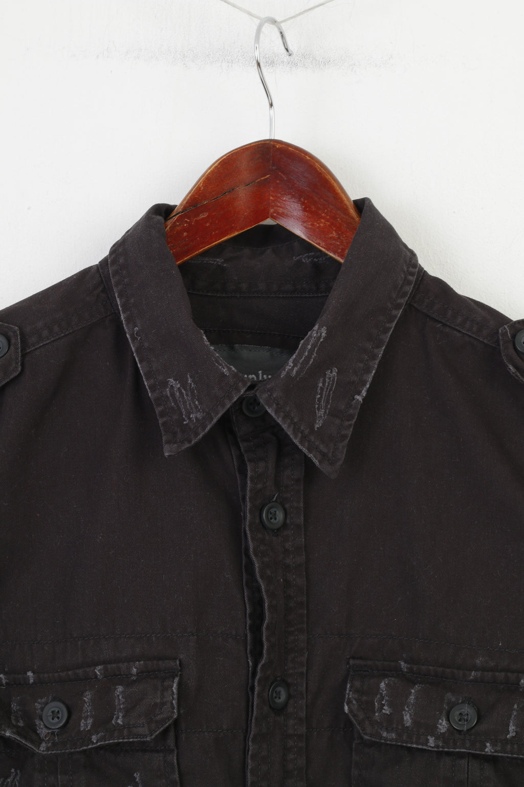 Surplus Men XL Casual Shirt Black Long Sleeve Vintage Jeans Cotton Pockets Collar Top