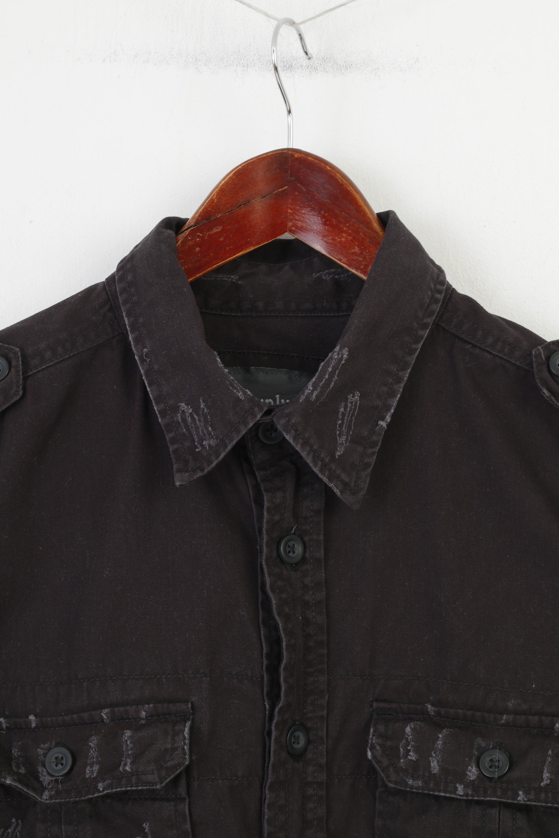 Surplus hommes XL chemise décontractée noir à manches longues Vintage jean coton poches col haut