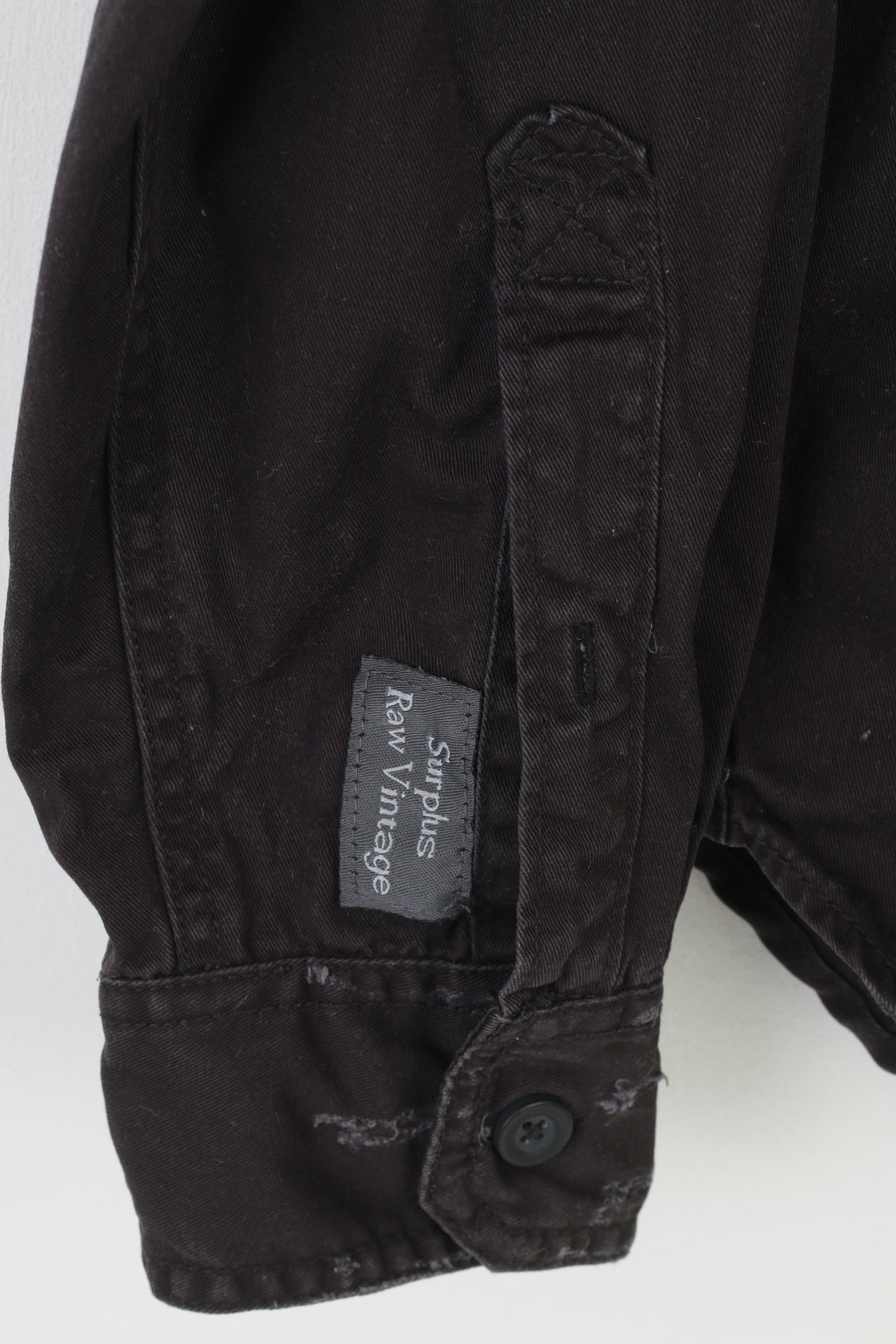 Surplus Men XL Casual Shirt Black Long Sleeve Vintage Jeans Cotton Pockets Collar Top