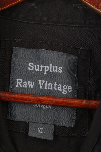 Surplus hommes XL chemise décontractée noir à manches longues Vintage jean coton poches col haut