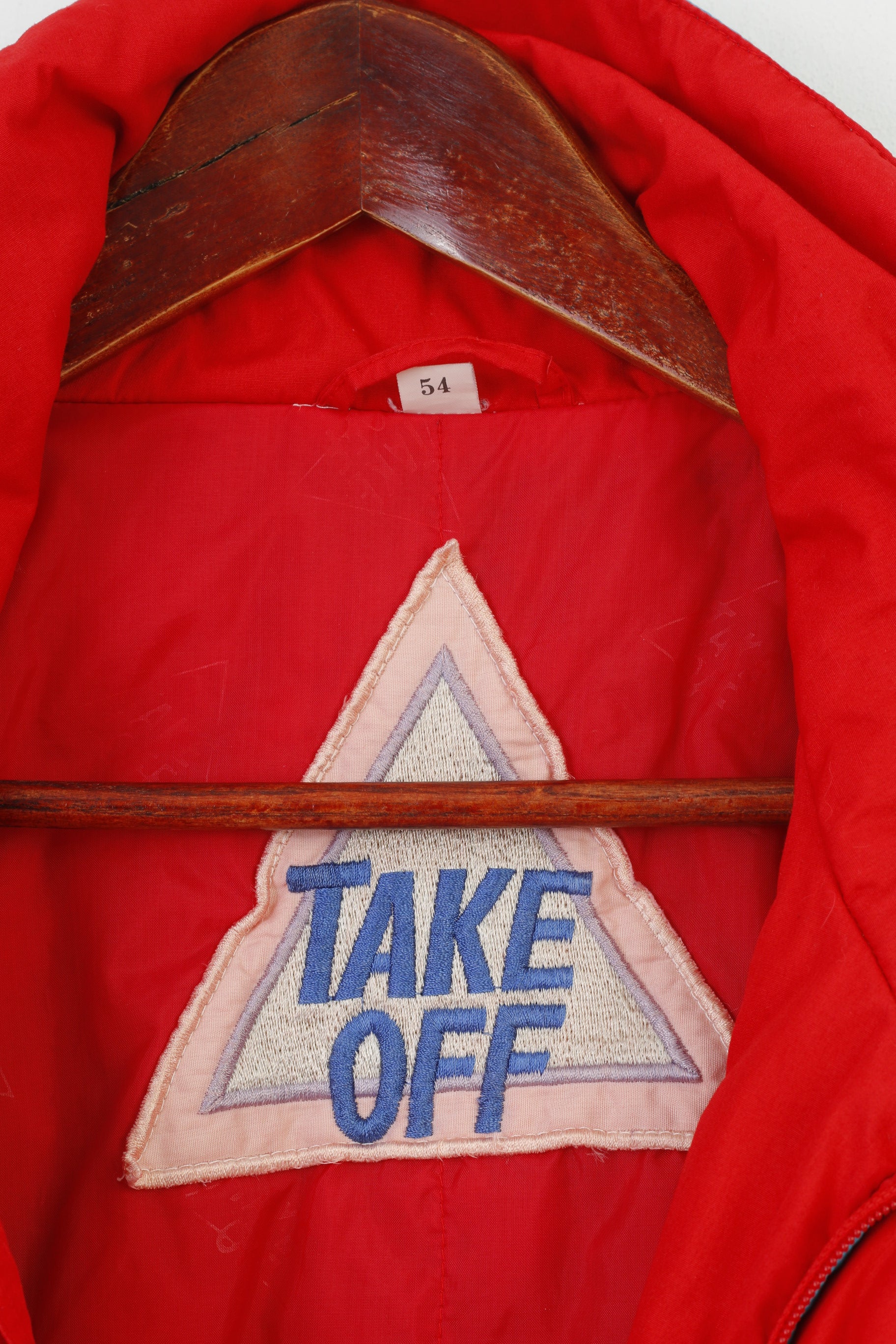 Take Off Men 54 L Ski Suit One Piece Red Retro Vintage Winter Full Zipper Snowsuit