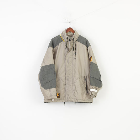 EXES Men M Jacket Beige Ful Zipper Vintage Retractable Hood Polyamid Outwear Top