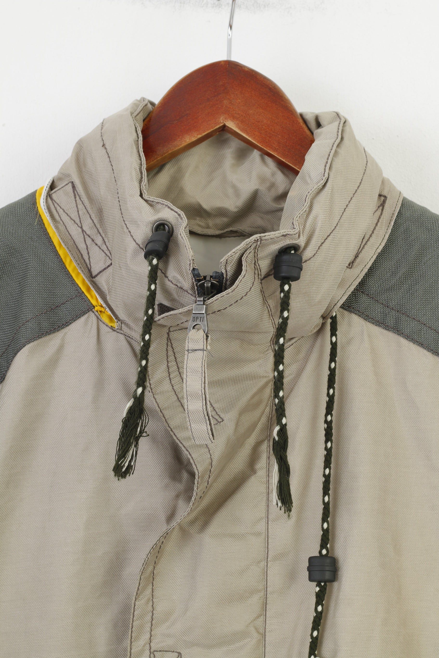 EXES Men M Jacket Beige Full Zipper Vintage Retractable Hood Polyamid Outwear Top