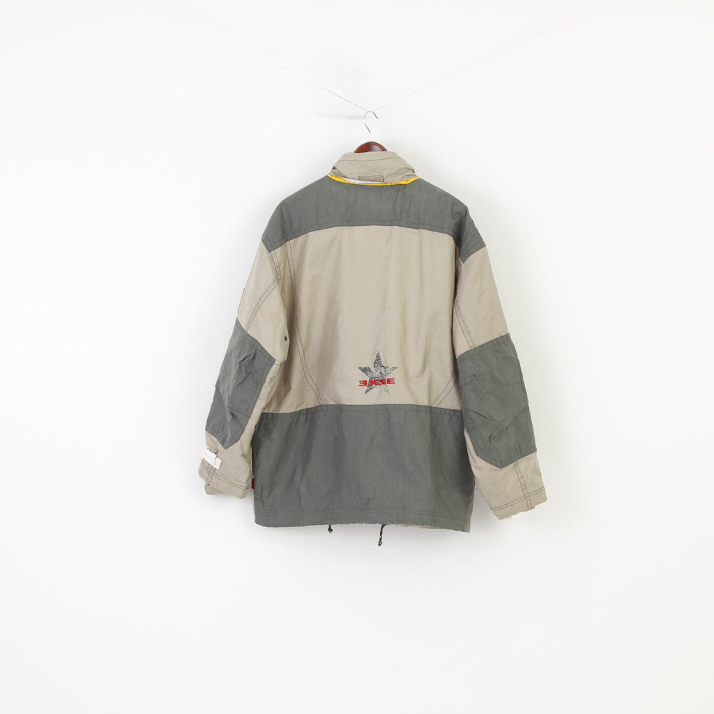 EXES Men M Jacket Beige Full Zipper Vintage Retractable Hood Polyamid Outwear Top