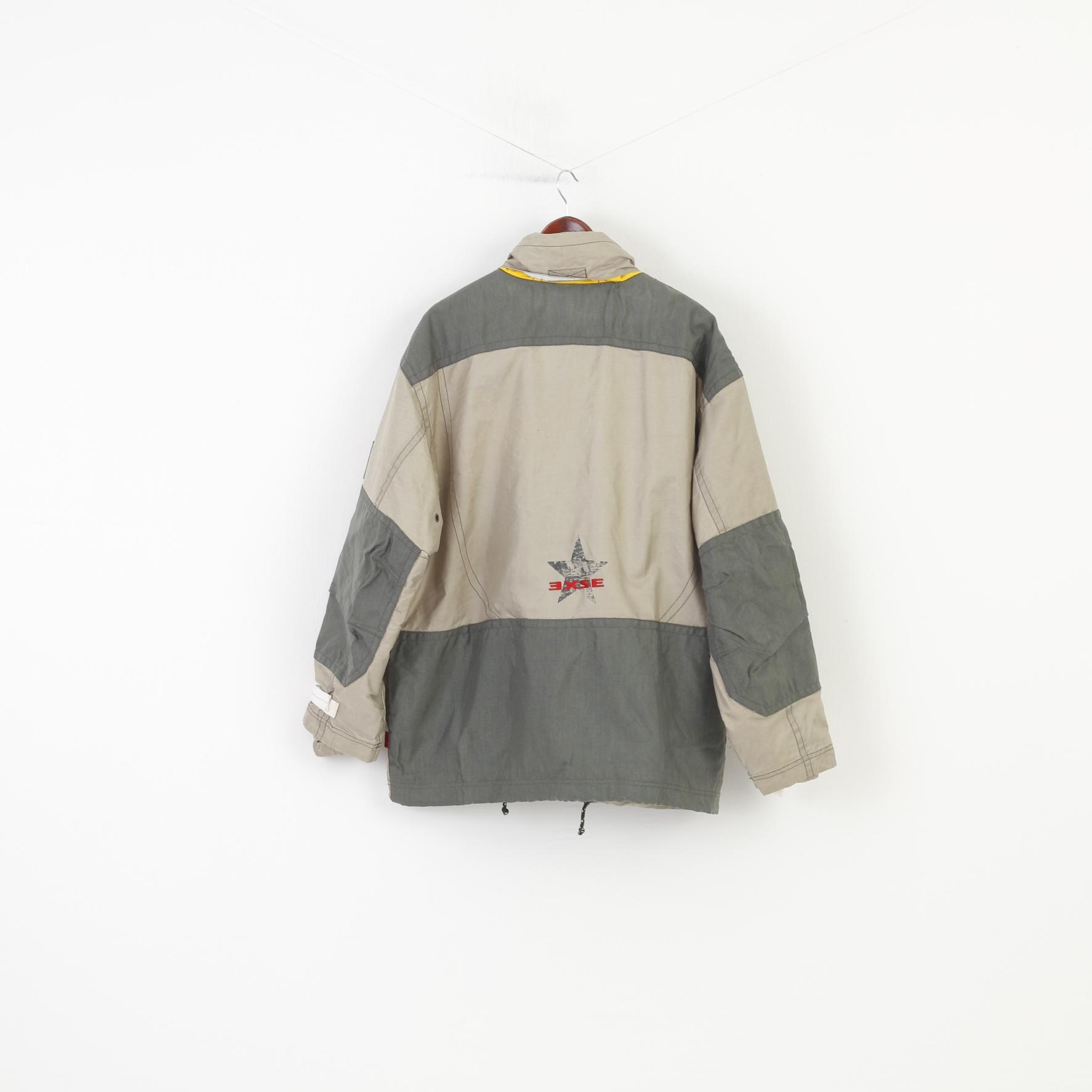 EXES Men M Jacket Beige Full Zipper Vintage Retractable Hood Polyamid Outwear Top