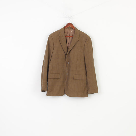 United Color Of Benetton Men 44 54 Blazer Brown Cotton Elegant Single Breasted Bottoms Jacket