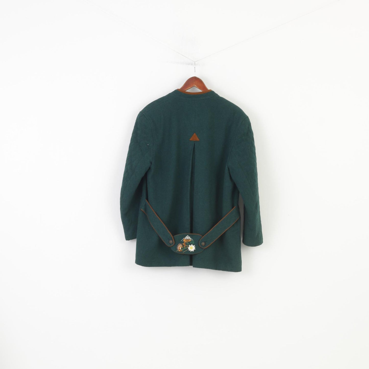 Vintage femme L veste vert bas col broderie haut