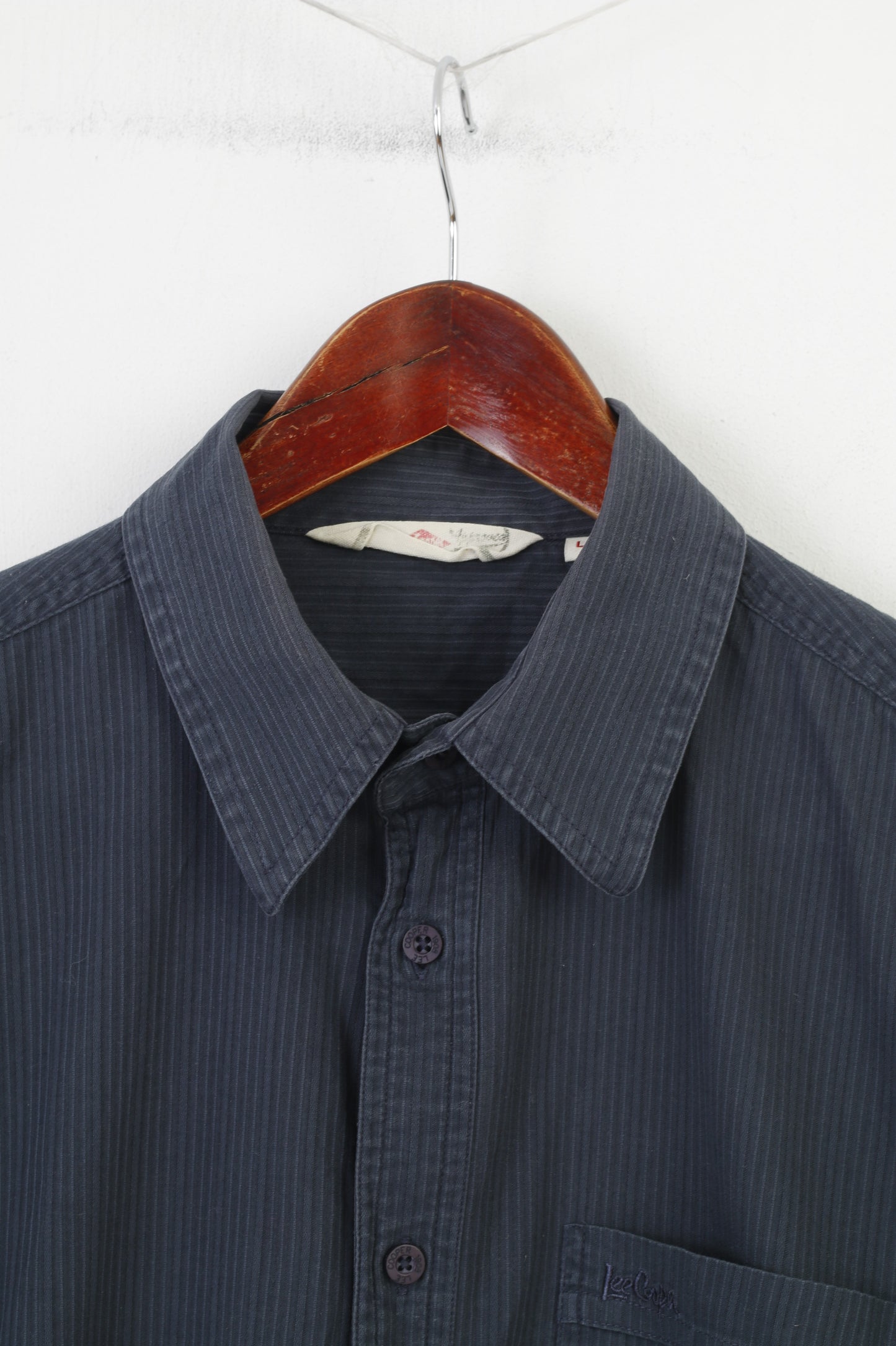 Camicia casual da uomo Lee Cooper L. Top in cotone colorato a righe a maniche lunghe blu scuro