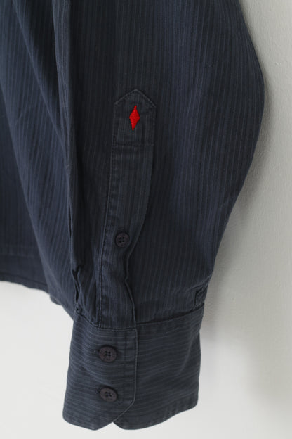 Camicia casual da uomo Lee Cooper L. Top in cotone colorato a righe a maniche lunghe blu scuro