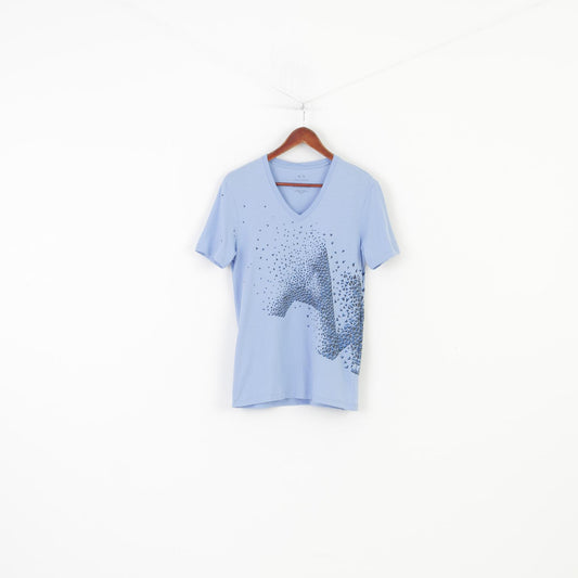 Armani Exchange Woman S T-Shirt V Neck Blue Cotton Short Sleeve Top