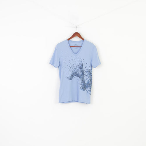 Armani Exchange Woman S T-Shirt V Neck Blue Cotton Short Sleeve Top
