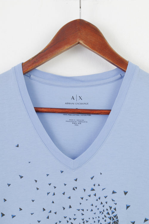 Armani Exchange Woman S T-Shirt col en V haut à manches courtes en coton bleu