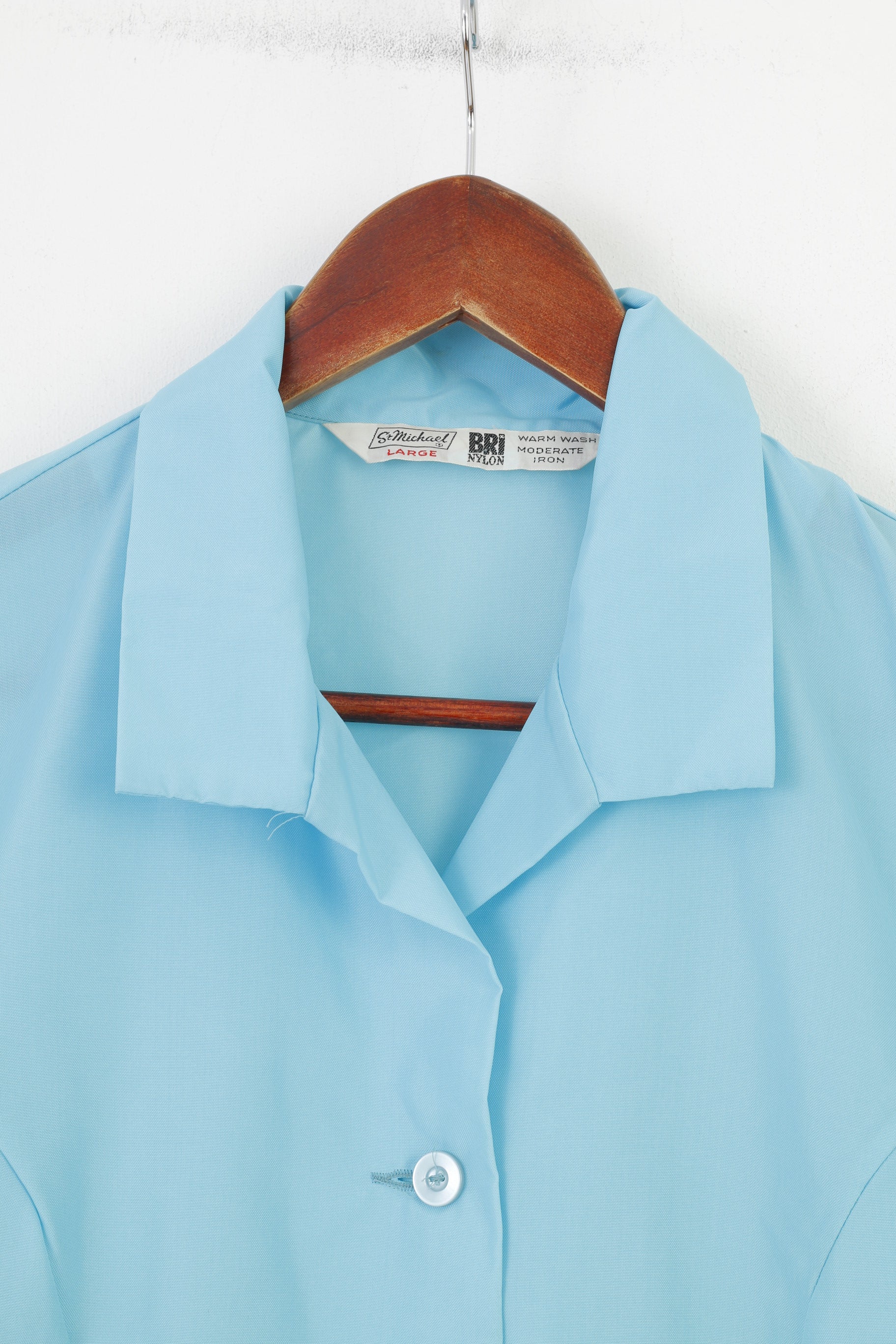 St Michael Woman L Jacket Blue Nylon Bottoms Collar Vintage Shiny Top