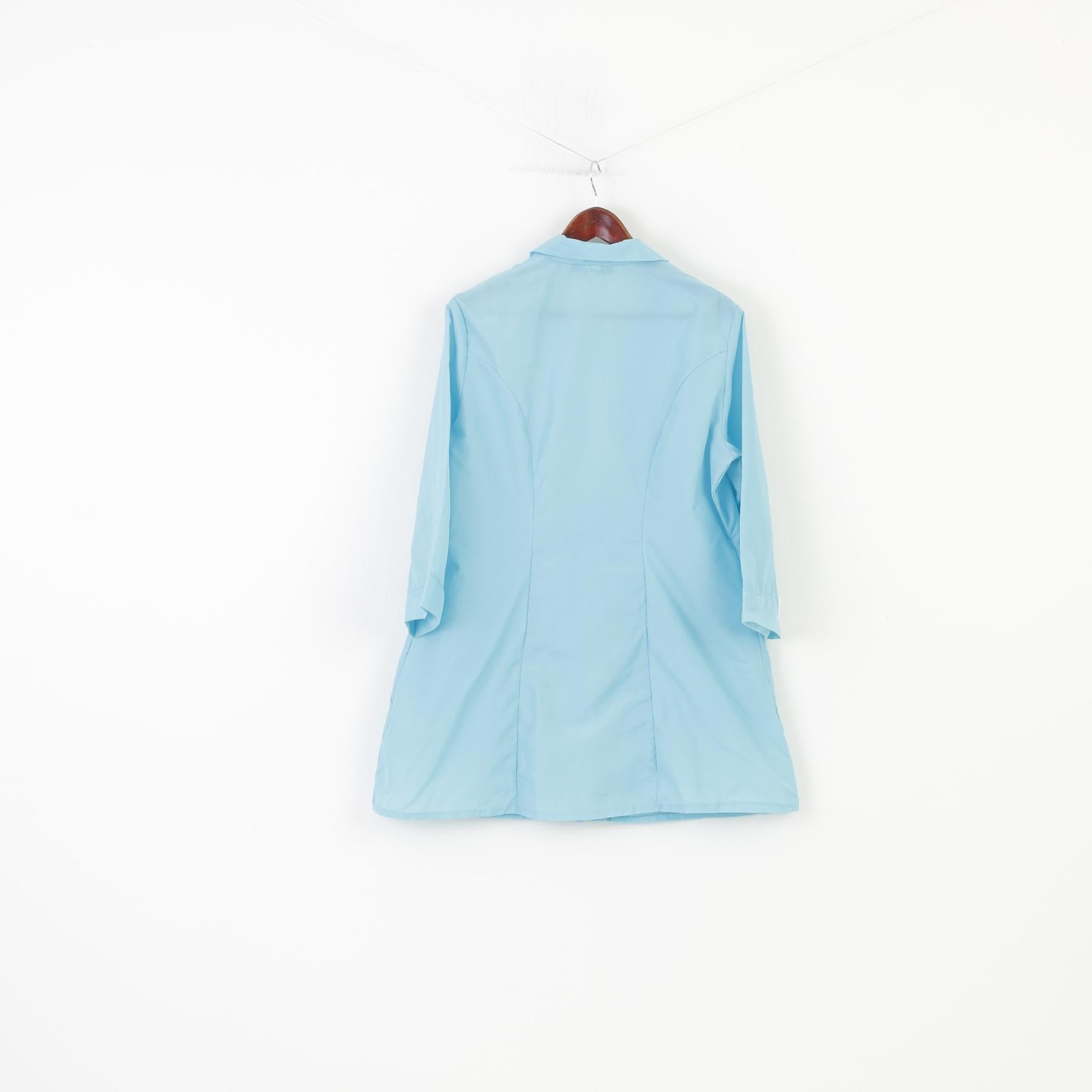 St Michael Woman L Jacket Blue Nylon Bottoms Collar Vintage Shiny Top