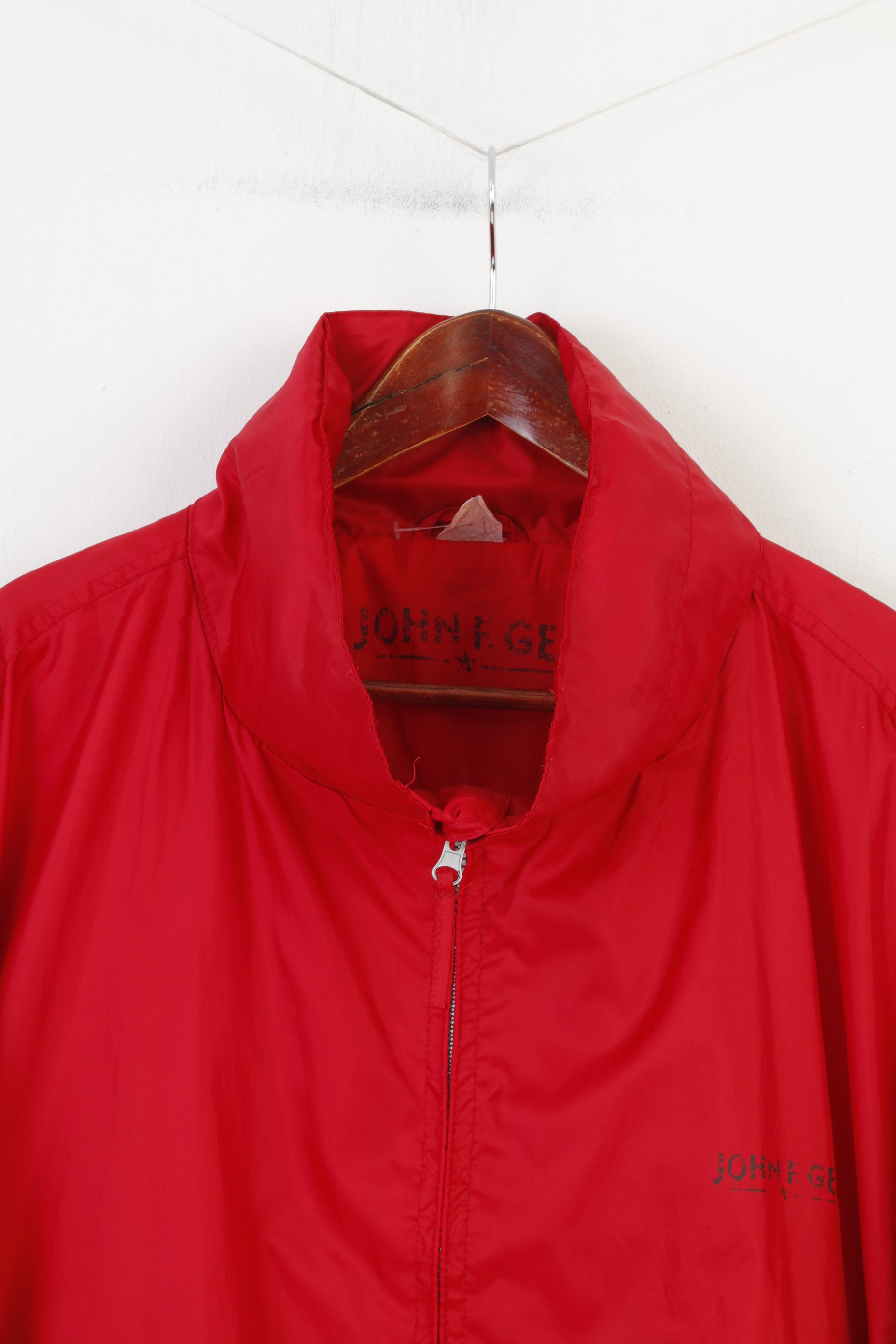 John F.Gee Men 3XL Jacket Red Full Zipper Hood Vintage Oldschool 90s Top